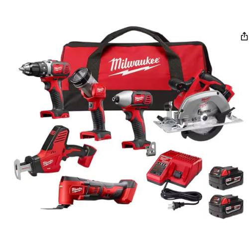AS-IS - Milwaukee M18 18V Lithium-Ion Cordless Combo Kit (6-Tool) with Two 3.0 Ah Batteries, 1 Charger, 1 Tool Bag