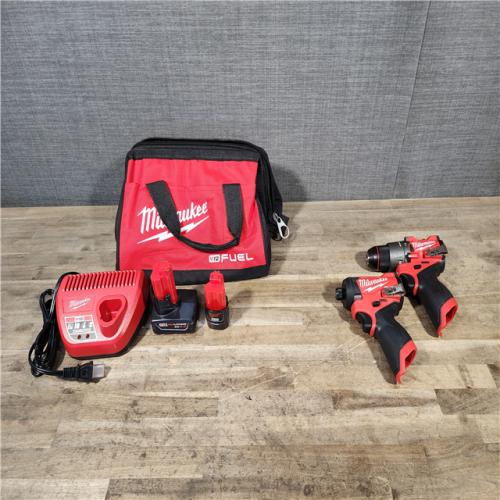 HOUSTON LOCATION - AS-IS Milwaukee M12 FUEL Cordless 2-Tool Combo Kit: 1/2Hammer Drill  1/4Hex Impact Driver 3497-22