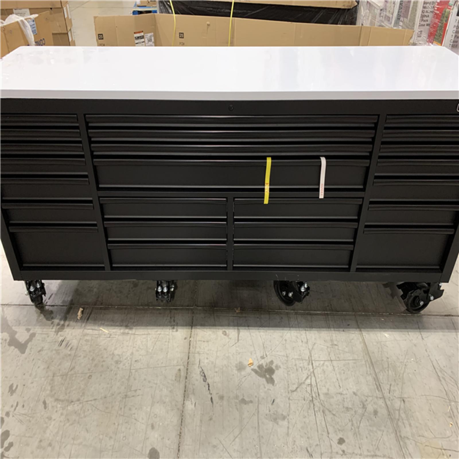 DALLAS LOCATION- Husky Tool Storage Heavy Duty 96 in. W x 24 in. D Matte Black Mobile Workbench Cabinet with Stainless Steel Top