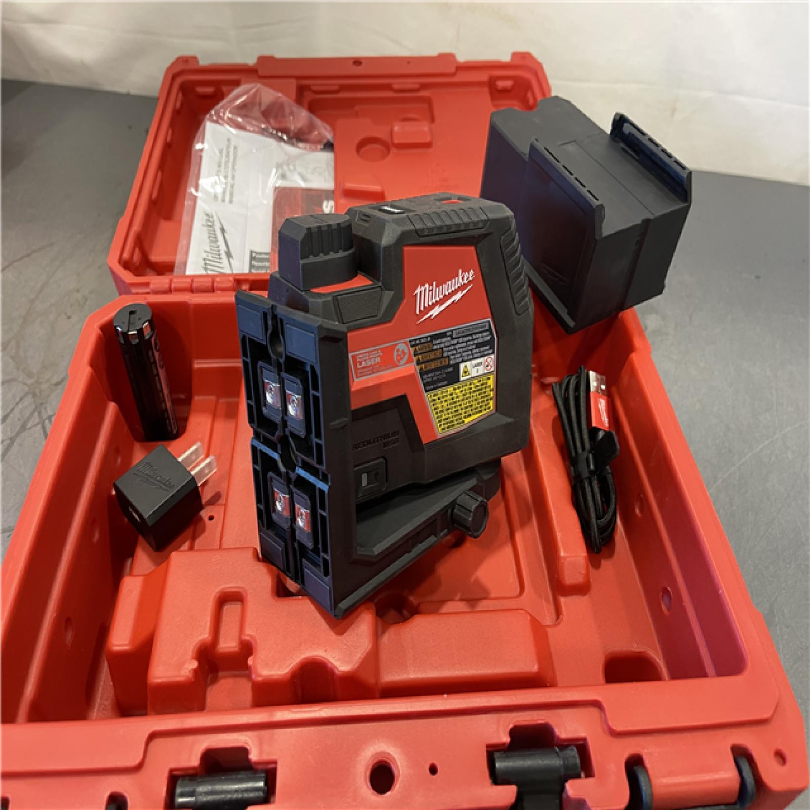 AS-IS - Milwaukee Green 100 ft. Cross Line and Plumb Points Rechargeable Laser Level Kit