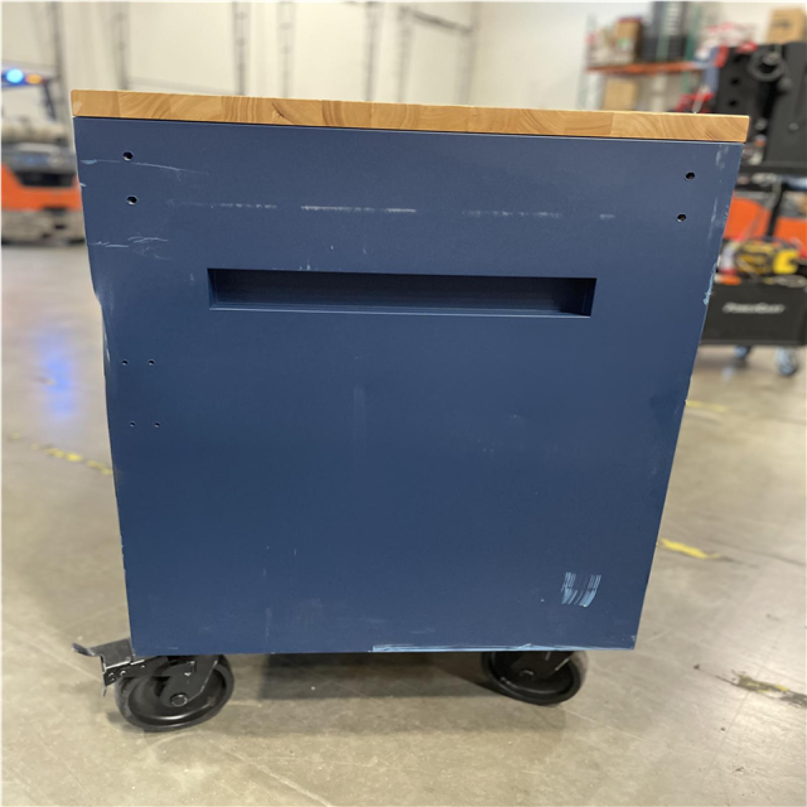 DALLAS LOCATION- AS-IS Husky Tool Storage Heavy Duty 84 in. W x 24 in. D Matte Blue Mobile Workbench Cabinet