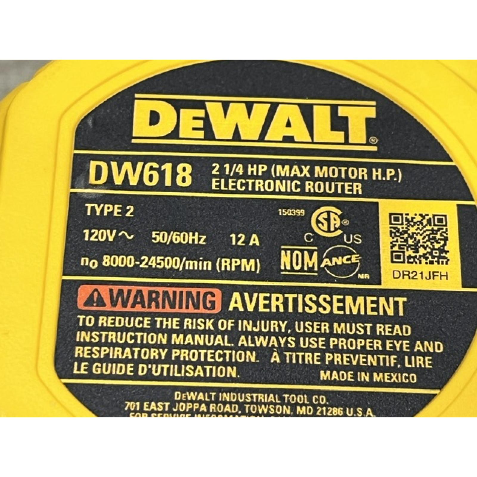 AS-IS DEWALT 12 Amp Corded 2-1/4 Horsepower Fixed and Plunge Base Router Kit