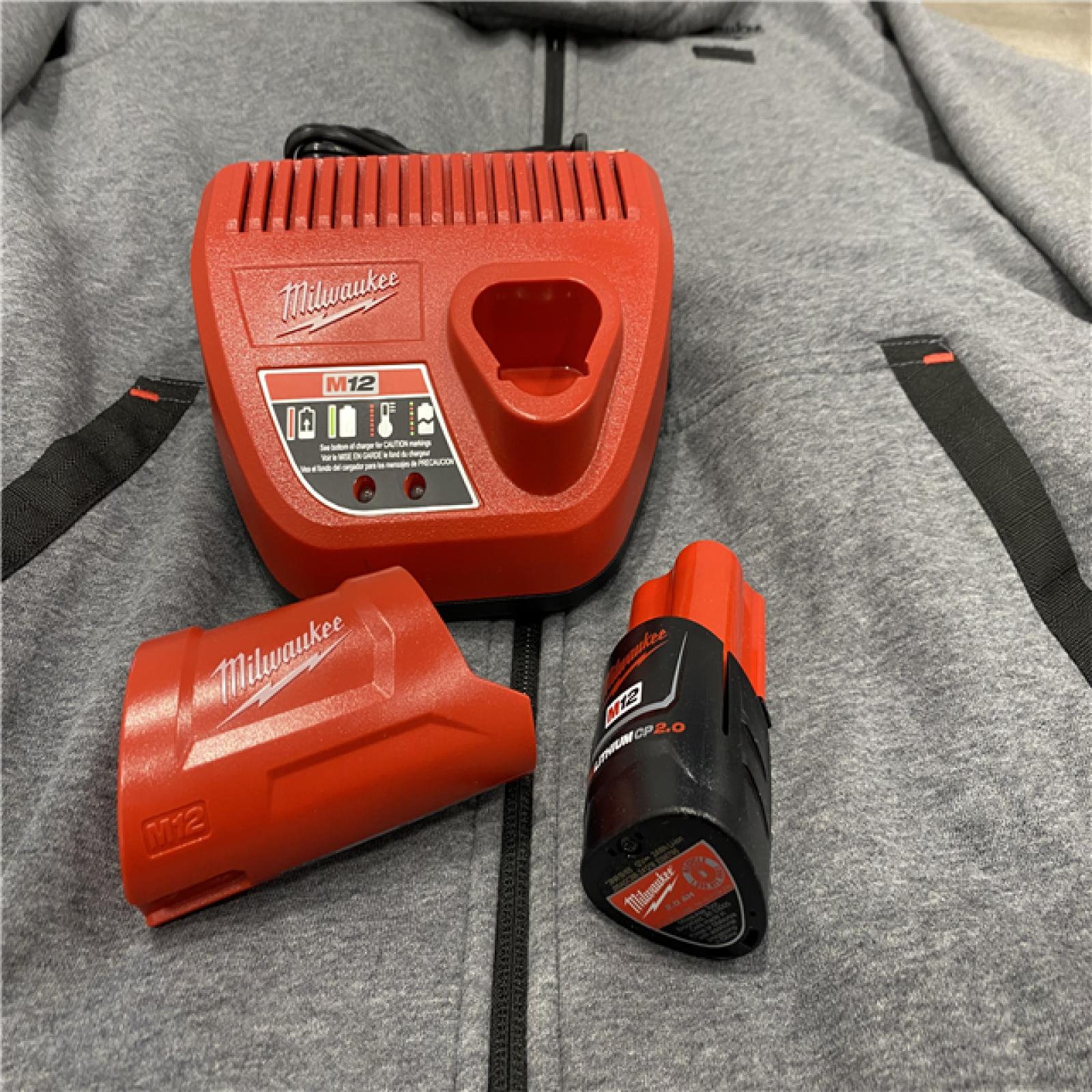 AS-IS Milwaukee Men's X-Large 12-Volt Lithium-Ion Cordless Gray Heated Jacket Hoodie Kit