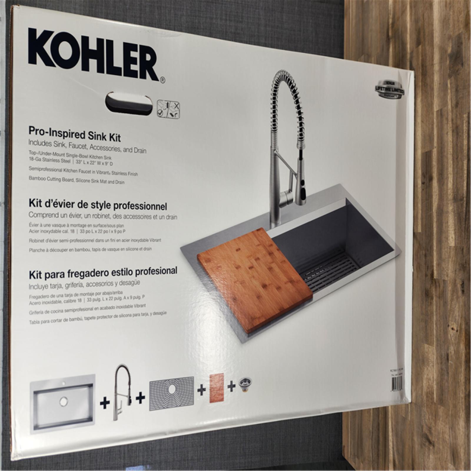 HOUSTON LOCATION - AS-IS (NEW) PRO - INSPIRED SINK KIT TOP-/UNDER-MOUNT SINGLE-BOWL KITCHEN SINK 18-GA STAINLESS STEEL