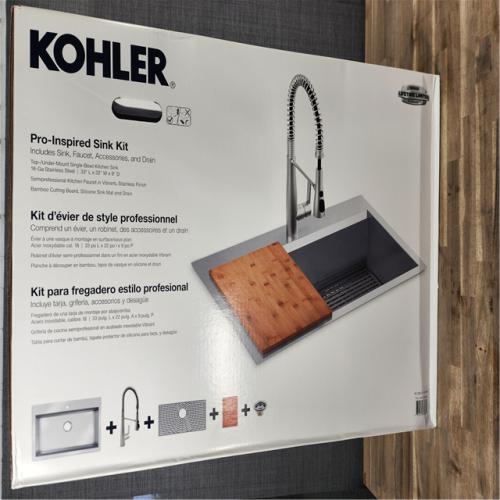 HOUSTON LOCATION - AS-IS (NEW) PRO - INSPIRED SINK KIT TOP-/UNDER-MOUNT SINGLE-BOWL KITCHEN SINK 18-GA STAINLESS STEEL