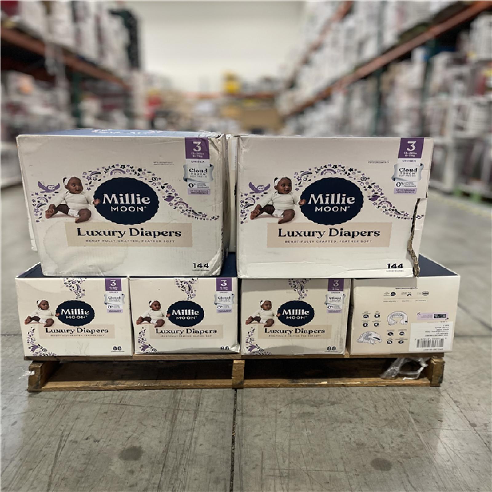 DALLAS LOCATION- Millie Moon Luxury Disposable Diapers - Size 3 PALLET-(20 CASES)
