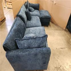 Phoenix AS-IS GOJANE 112.2 in. Square Arm L-Shaped Chenille Deluxe Pillow-Styled Modular Sectional Sofa in. Blue with 1 Ottoman