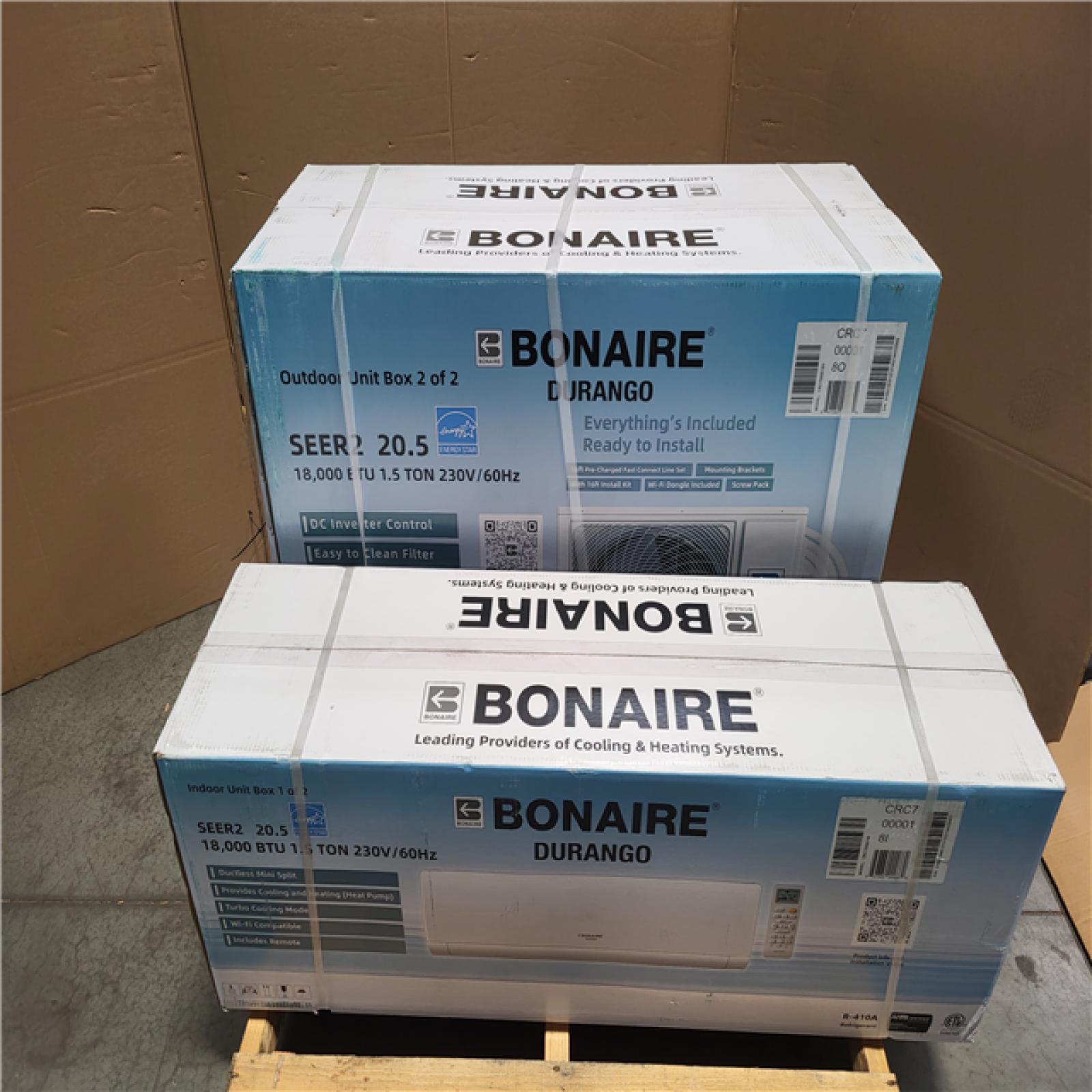 CALIFORNIA AS-IS NEW BONAIRE DUCTLESS MINI SPLIT HEATING AND COOLING UNIT