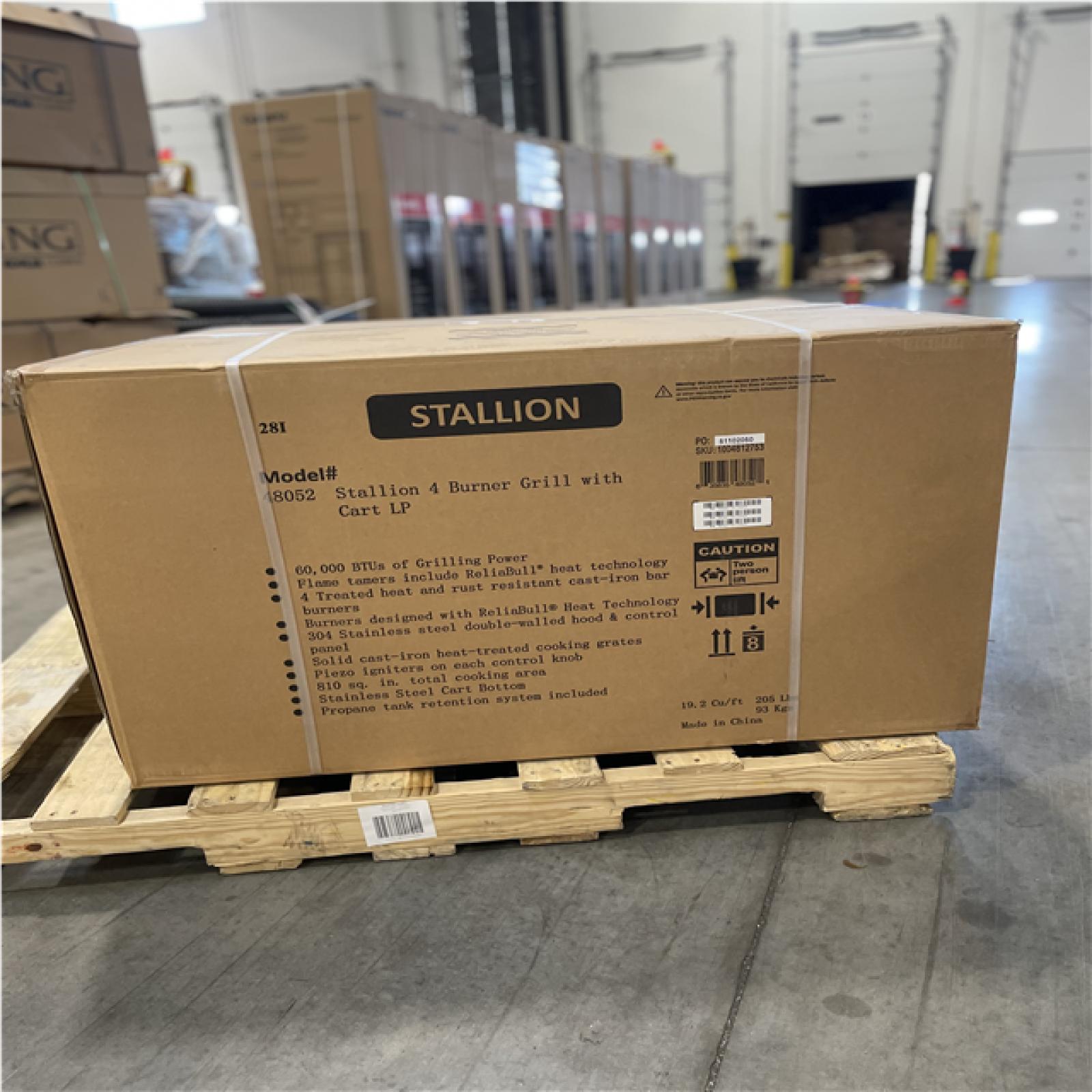 DALLAS LOCATION- NEW! BULL Stallion 4-Burner Cart Propane Grill in Stainless Steel