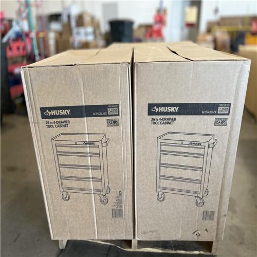 DALLAS LOCATION - Husky 26.5 in. W x 18 in. D Standard Duty 4-Drawer Rolling Tool Cabinet in Gloss Black PALLET -(3 UNITS)