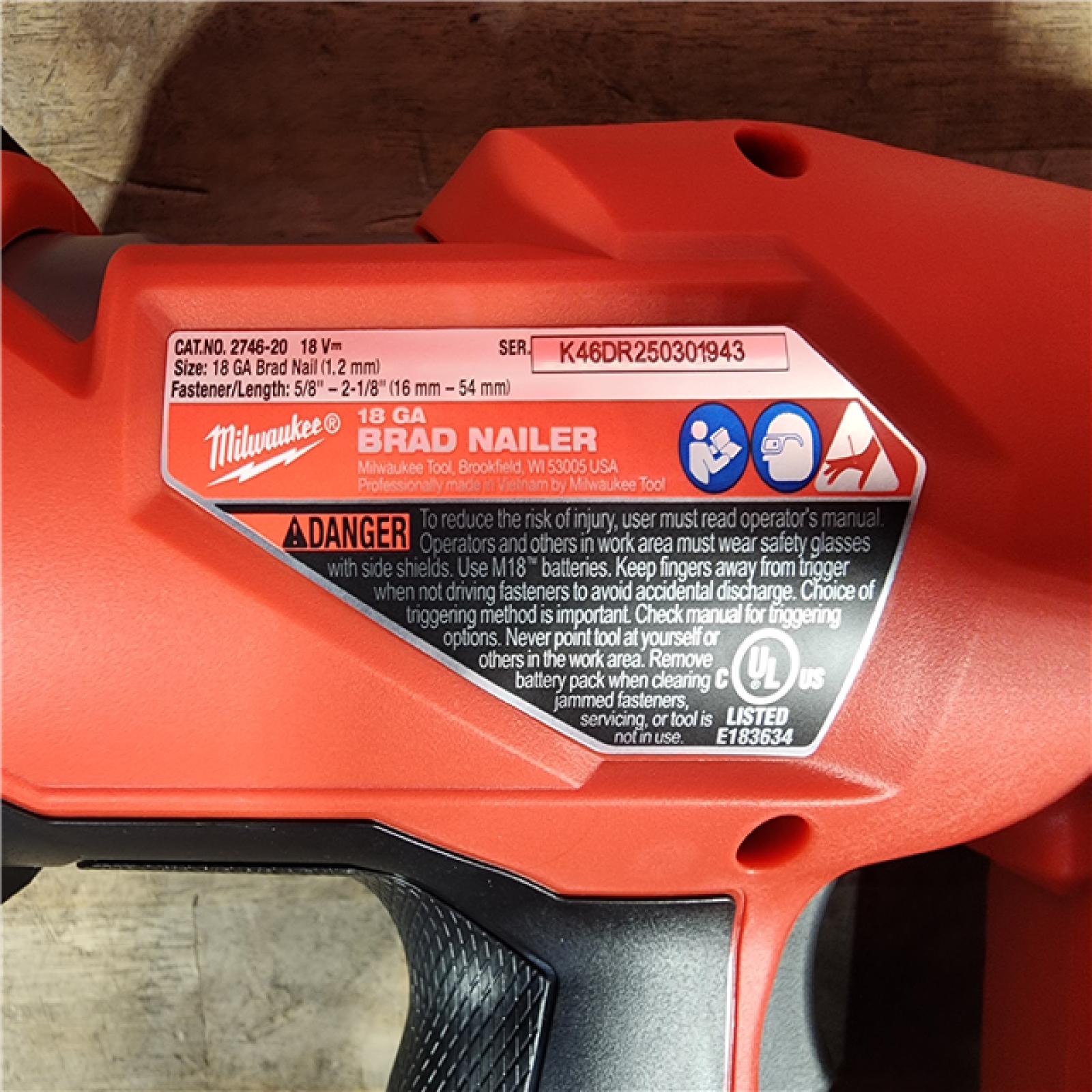 HOUSTON LOCATION - AS-IS (APPEARS LIKE NEW) Milwaukee M18 FUEL GEN II 18-Volt 18-Gauge Lithium-Ion Brushless Cordless Brad Nailer Kit with One 2.0 Ah Battery, Charger and Bag