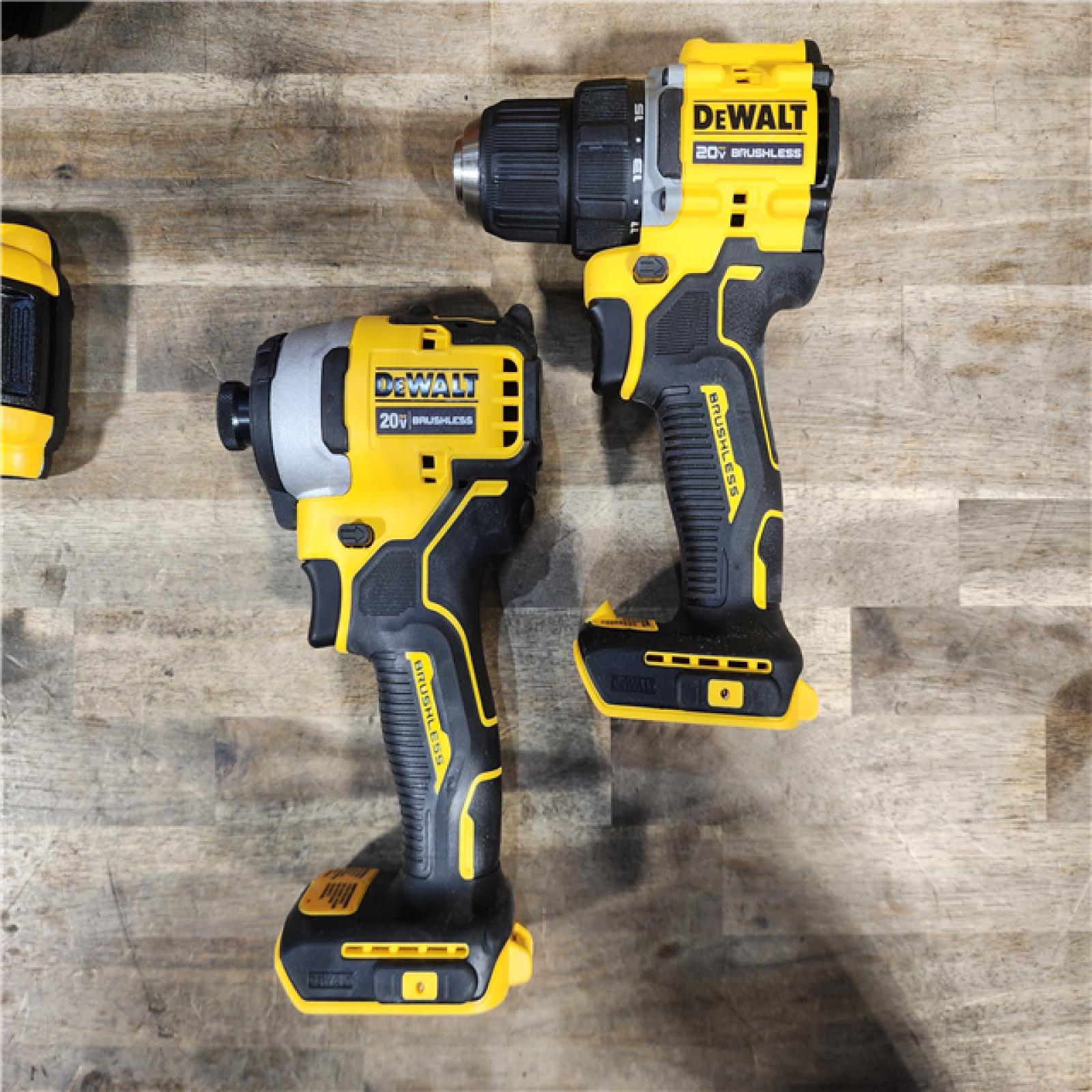 HOUSTON LOCATION - AS-IS Dewalt DCK225D2 20V MAX ATOMIC Brushless Compact Lithium-Ion 1/2 in. Cordless Drill Driver and 1/4 in. Impact Driver Combo Kit with 2 Batteries 2 Ah