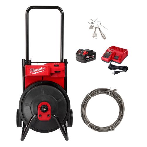 AS-IS  Milwaukee M18 18V Lithium-Ion 3/8 in. X 75 Ft. Cable Cordless Drain Cleaning Drum Machine Kit