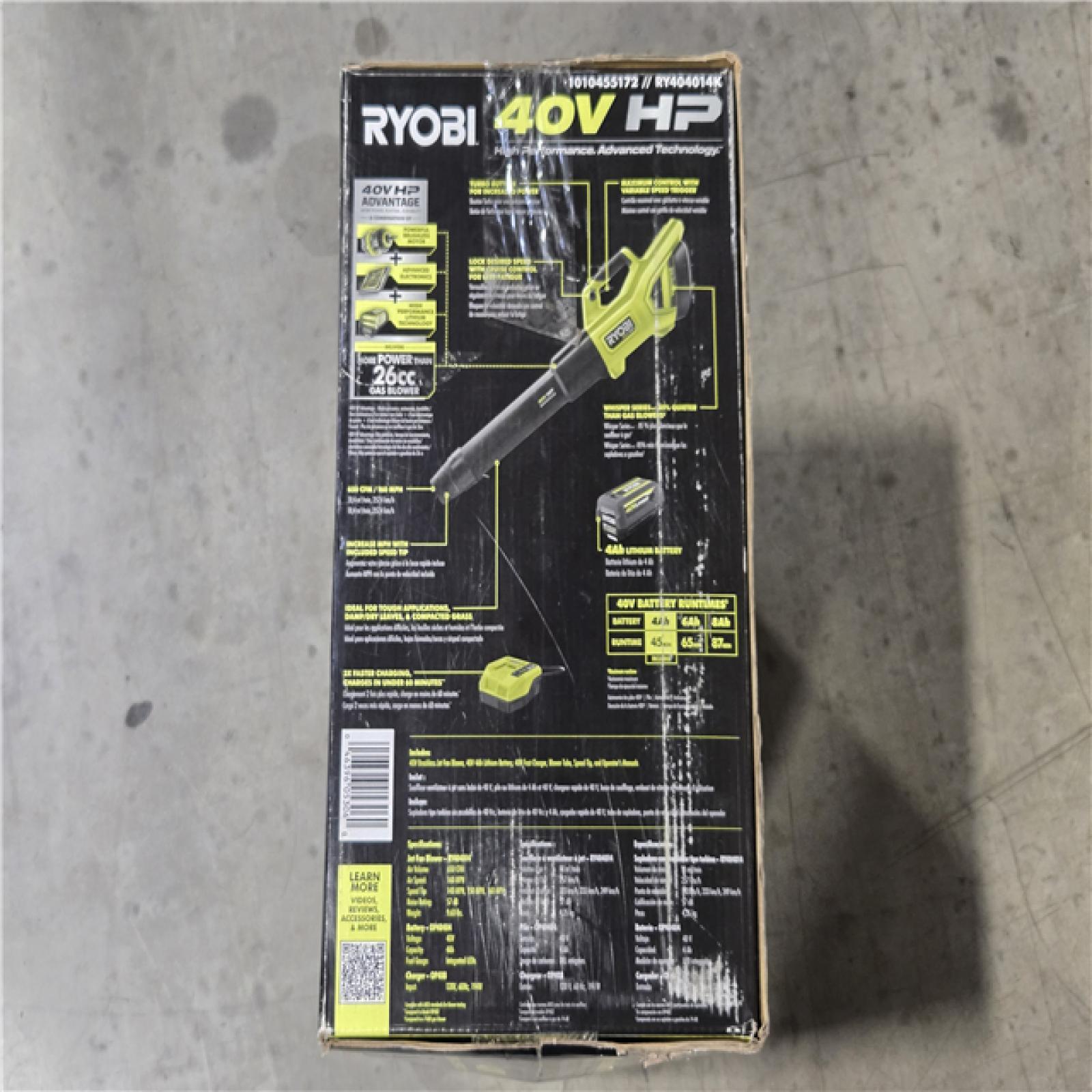 NEW!- RYOBI 40V HP Whisper Series 160 MPH 650 CFM Cordless Battery Leaf Blower Kit