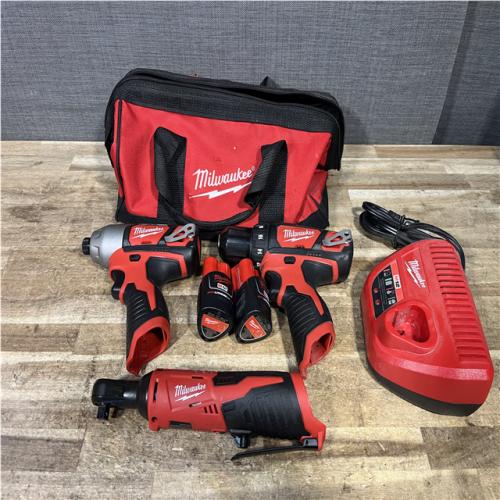 Houston Location AS-IS Milwaukee Drill Driver and Impact Driver and Ratchet and Batteries QTY/2 with Charger