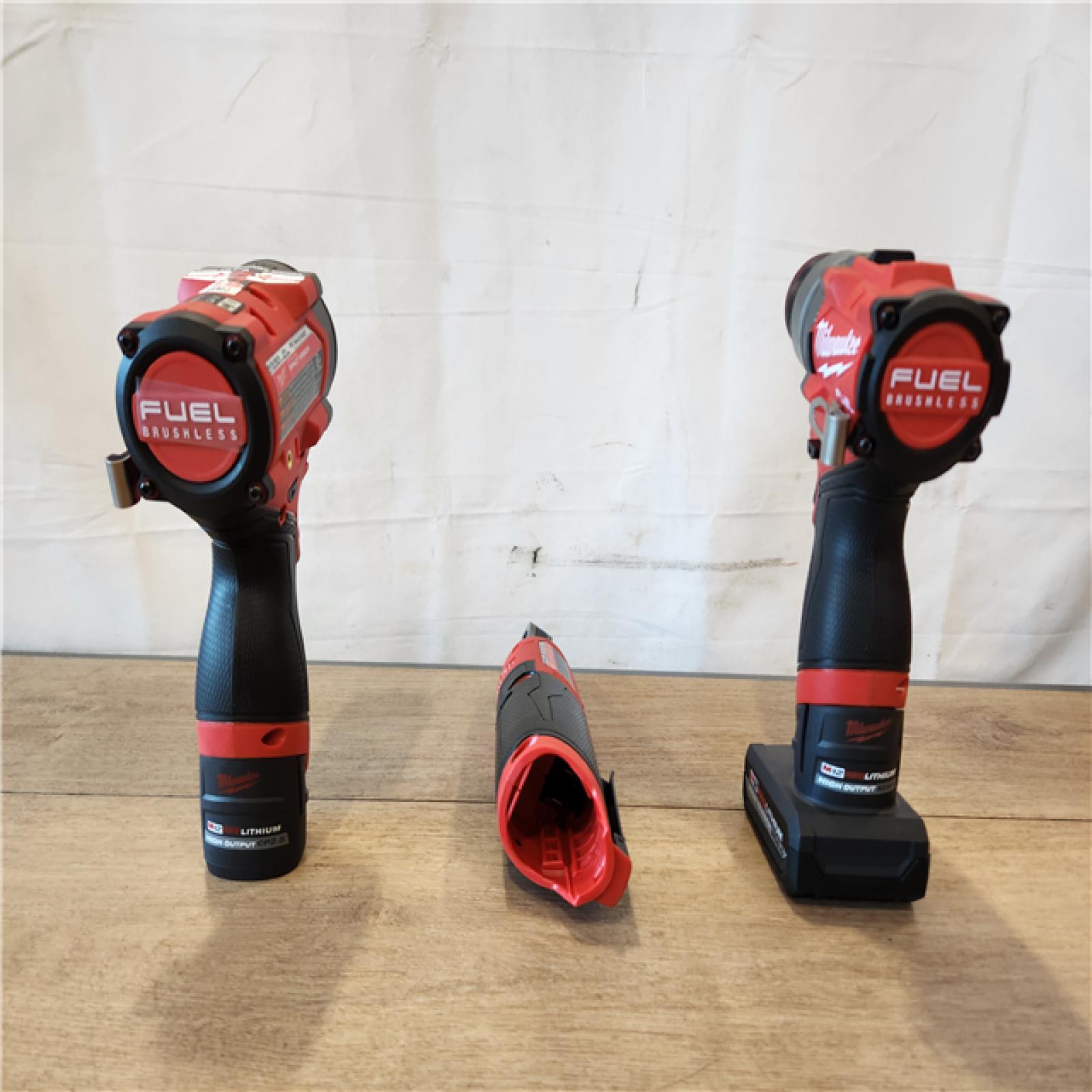 AS-IS- M12 FUEL 12V Lithium-Ion Cordless Drill Driver  Impact Wrench  and Ratchet Combo Kit (3-Tool) W/Batteries  Charger & Bag