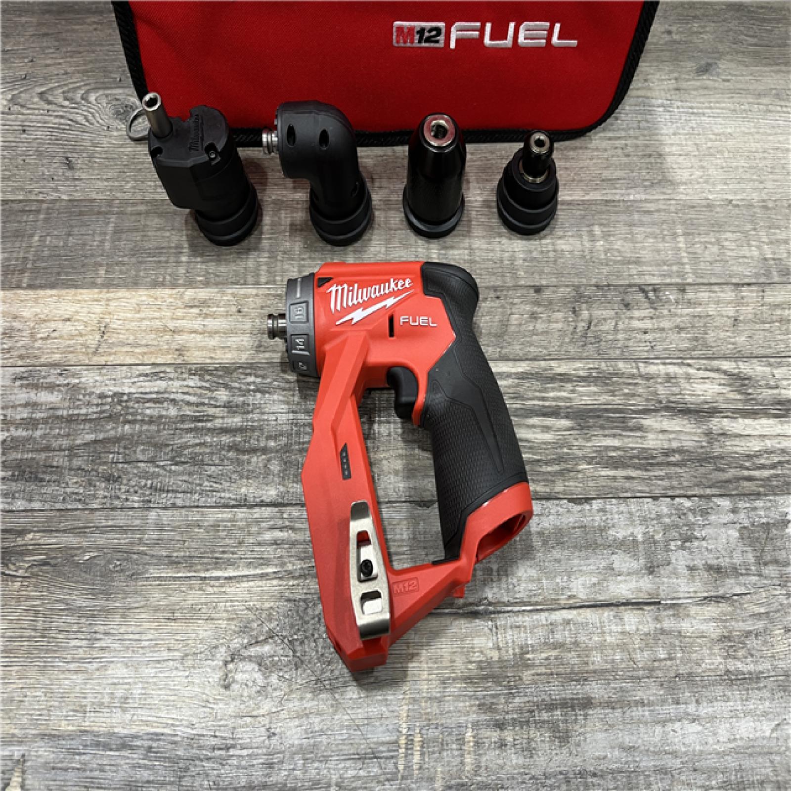 AS-IS Milwaukee FUEL 12V Lithium-Ion Brushless Cordless 4-in-1 Installation 3/8 in. Drill Driver with 4 Tool Head (Tool-Only)