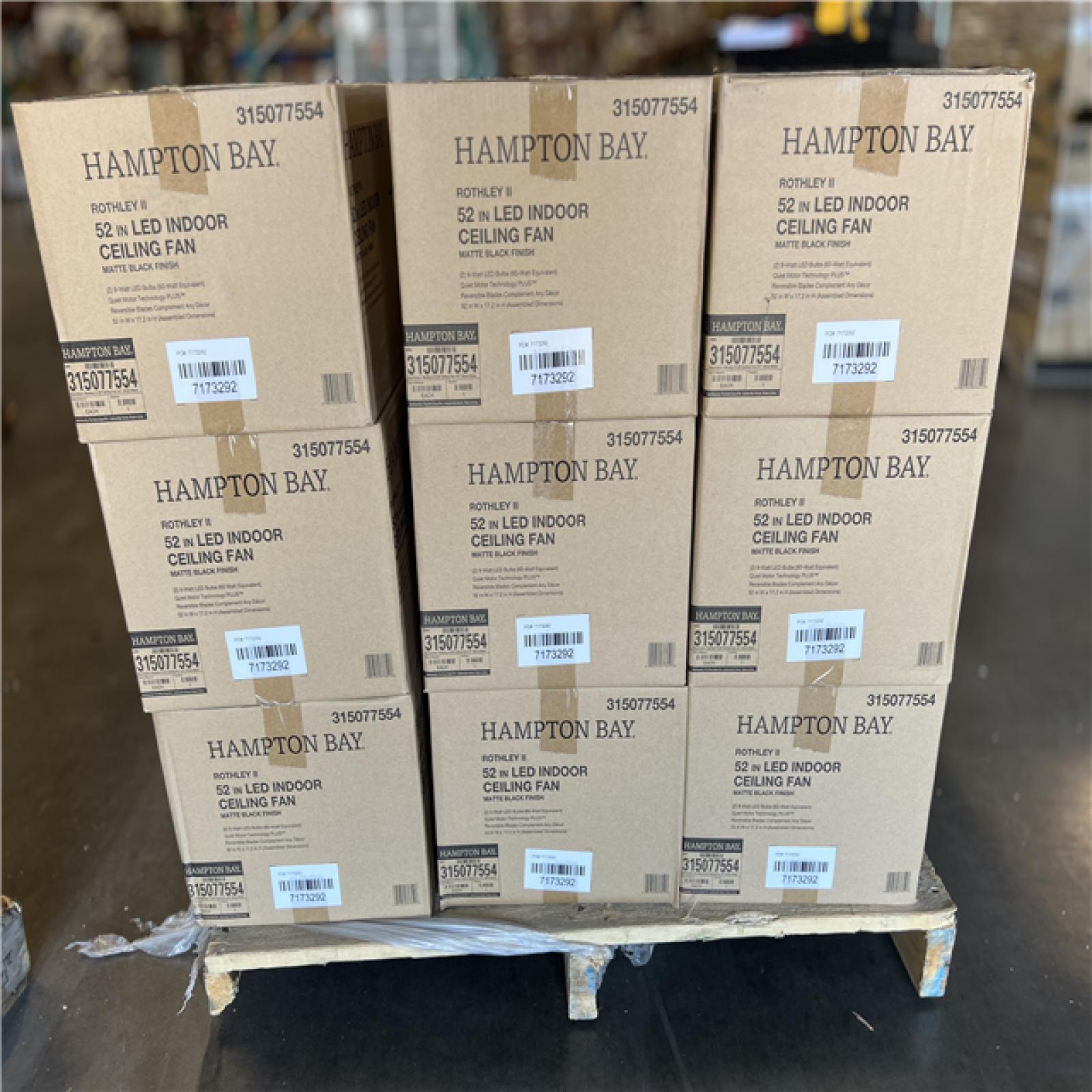 DALLAS LOCATION -  Hampton Bay Rothley II 52 in. Indoor LED Matte Black Ceiling Fan with Light Kit PALLET -(18 UNITS)