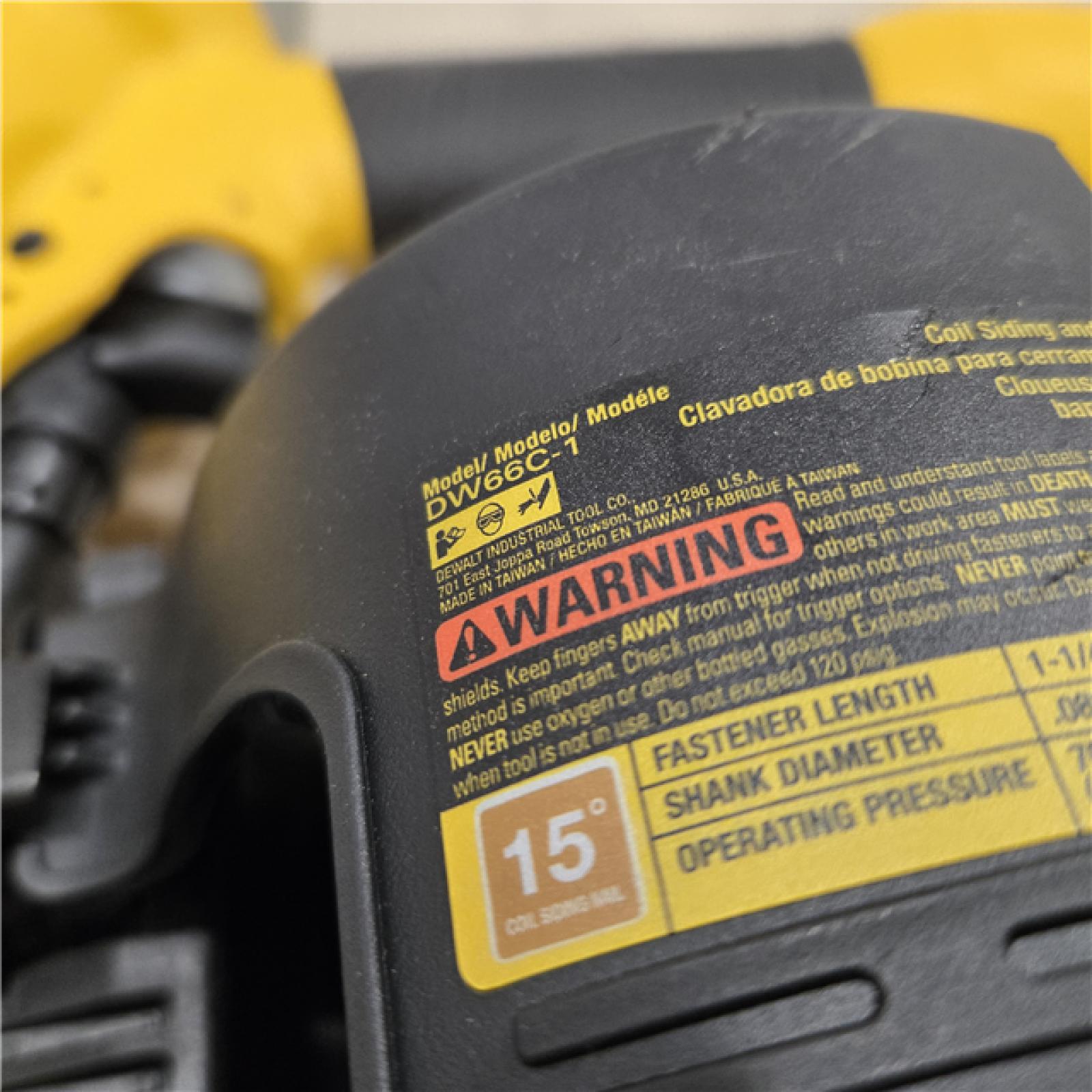 AS-IS DeWalt DW66C-1 15 Degree Coil Siding Nailer (Tool-Only)