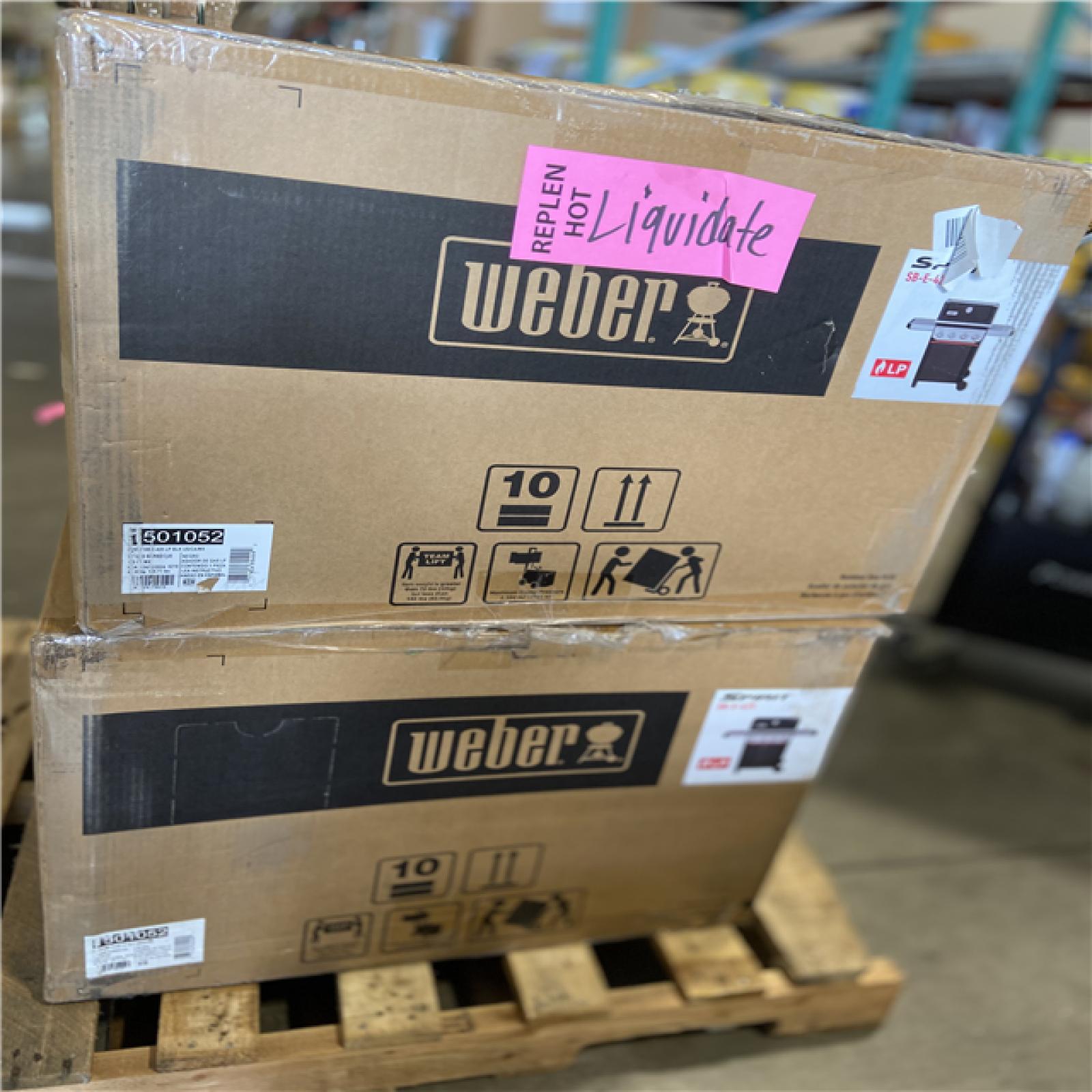 DALLAS LOCATION - Weber Spirit SB-E-425 4-Burner Liquid Propane Gas Grill in Black with Sear Zone and Weber Works Compatibility (2 UNITS)