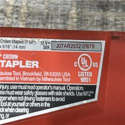 AS-IS Milwaukee 12-Volt Lithium-Ion Cordless 3/8 in. Crown Stapler (Tool-Only)