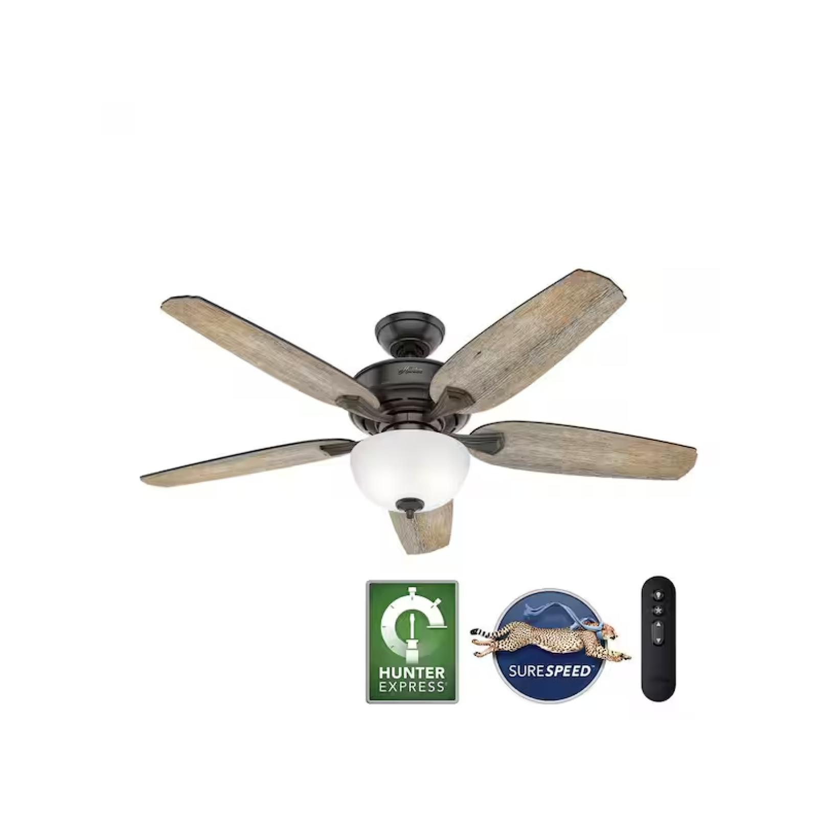 DALLAS LOCATION -NEW! Hunter Channing 54 in. Hunter Express Indoor Noble Bronze Ceiling Fan with Remote and Light Kit Included PALLET-(18 UNITS)