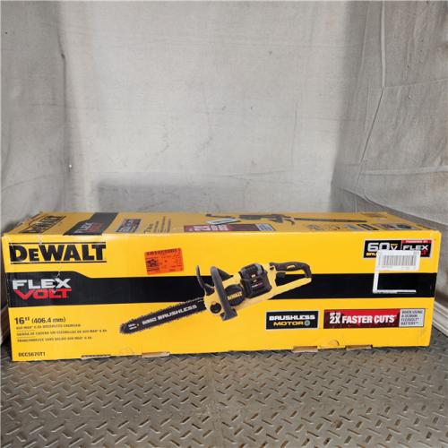 Houston location- AS-IS DEWALT 60V MAX 16in. Brushless Battery Powered Chainsaw Kit with (1) FLEXVOLT 2Ah Battery & Charger Appears in the new condition