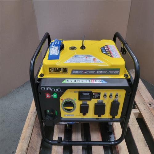 CALIFORNIA AS-IS CHAMPION 5 300 STARTING WATT 4 250 RUNNING WATT DUAL FUEL GENERATOR