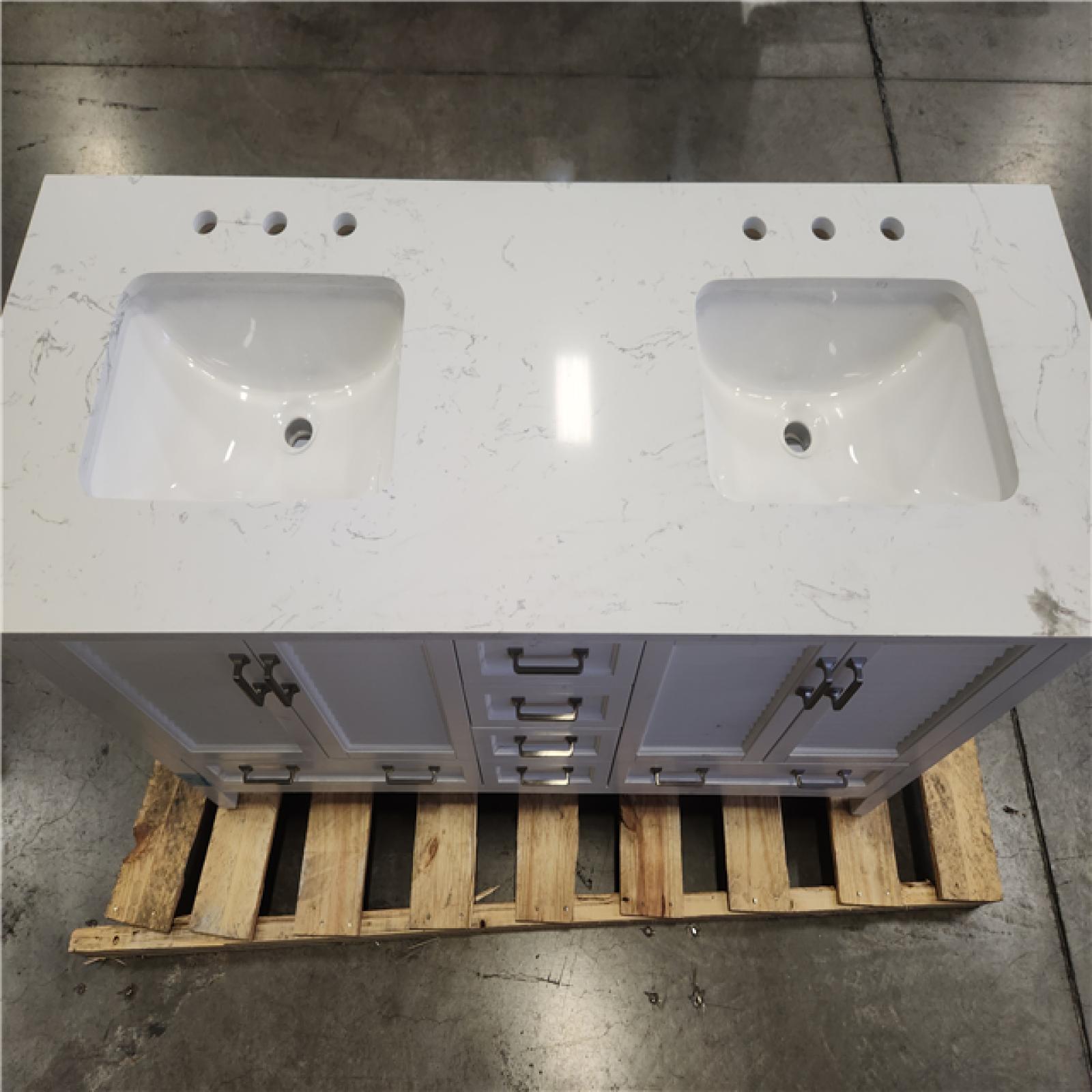 Phoenix AS-IS Home Decorators Collection Dennick 60 in. Double Sink White Bath Vanity with White Engineered Stone Top (Assembled)