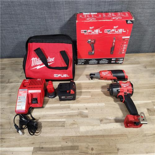 HOUSTON LOCATION - AS-IS (APPEARS LIKE NEW) M18 FUEL 18V Cordless Mid Torque 1/2 in. Impact Wrench W/ M12 FUEL 3/8 in. Ratchet & Battery/Charger Combo Kit