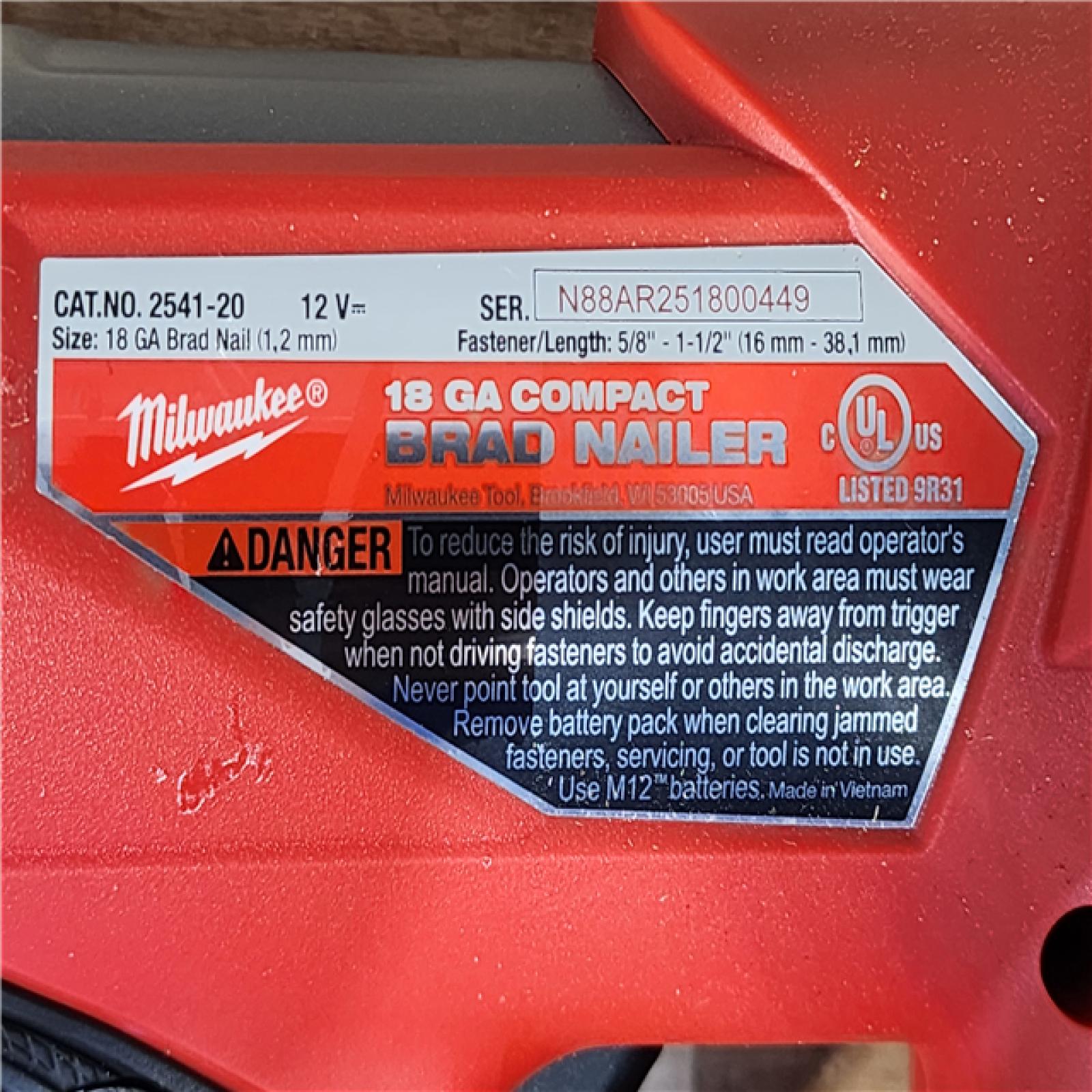 HOUSTON LOCATION - AS-IS Milwaukee FUEL 12-Volt Lithium-Ion Brushless Cordless 18-Gauge 1-1/2 in. Compact Brad Nailer (Tool Only)