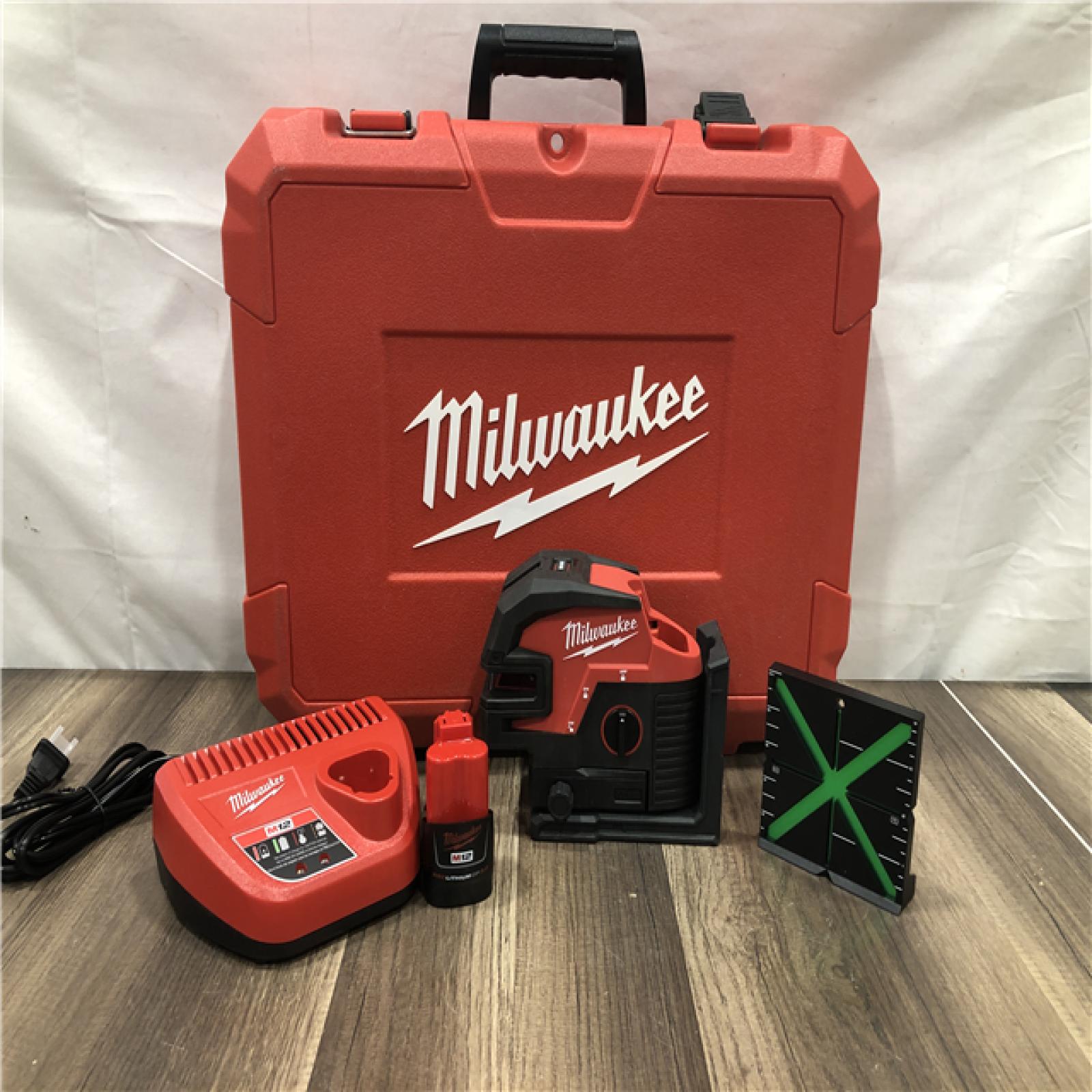 AS-IS Milwaukee 12-Volt Lithium-Ion Cordless Green Cross Line and 4-Points Laser Level Kit