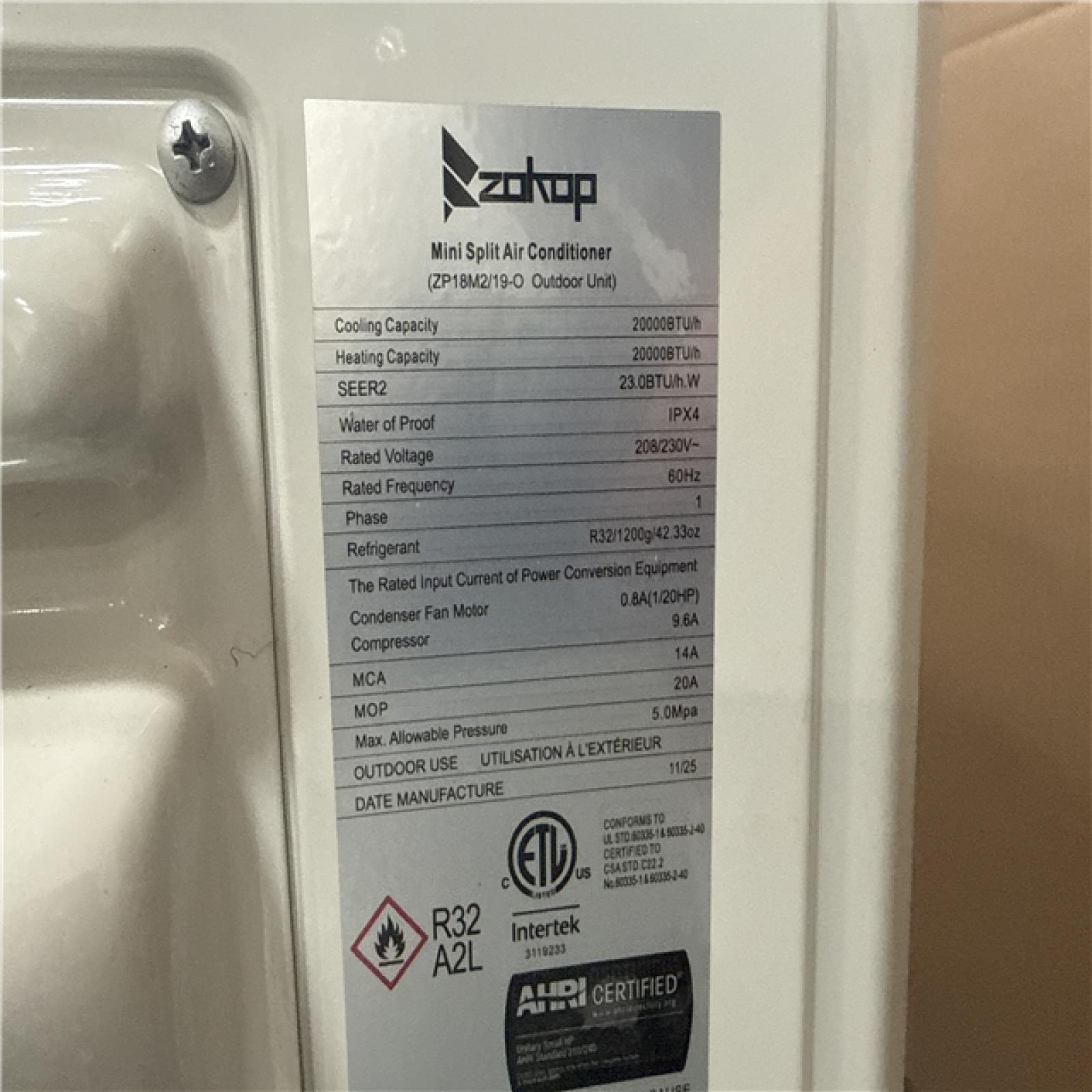 CALIFORNIA LIKE NEW ZOKOP ZP18/19-O SPLIT AIR CONDITIONER