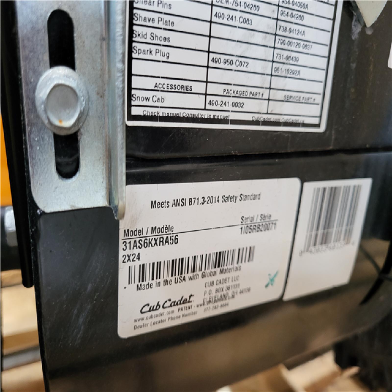 CALIFORNIA AS-IS CUB CADET 208CC 24 GASOLINE POWERED SNOW BLOWER