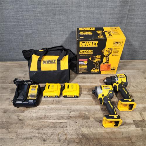 HOUSTON LOCATION - AS-IS Dewalt DCK225D2 20V MAX ATOMIC Brushless Compact Lithium-Ion 1/2 in. Cordless Drill Driver and 1/4 in. Impact Driver Combo Kit with 2 Batteries 2 Ah