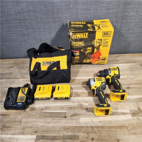 HOUSTON LOCATION - AS-IS Dewalt DCK225D2 20V MAX ATOMIC Brushless Compact Lithium-Ion 1/2 in. Cordless Drill Driver and 1/4 in. Impact Driver Combo Kit with 2 Batteries 2 Ah