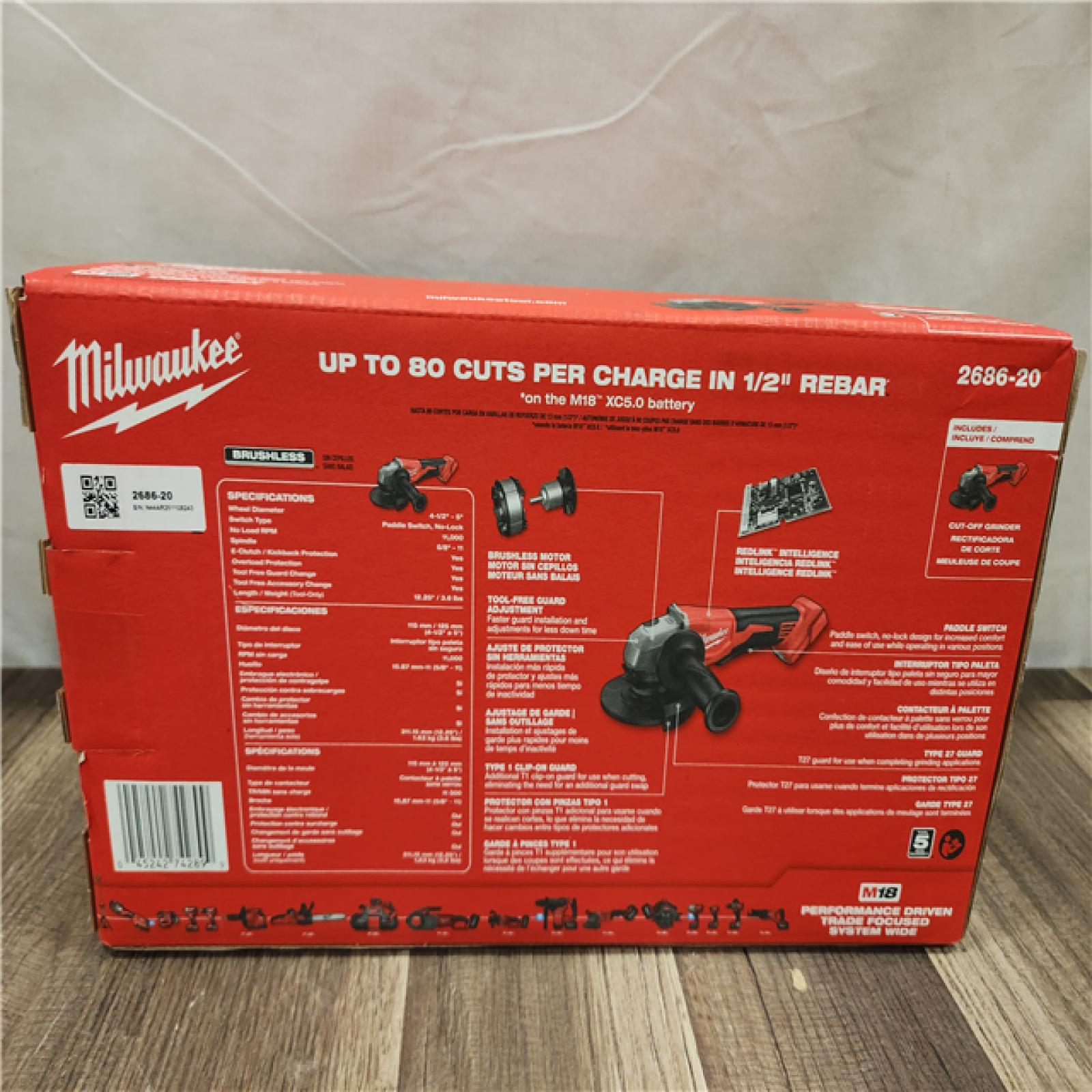 NEW- Milwaukee 18V Cordless 4.5 /5  Grinder W/ Paddle Switch (Tool Only)