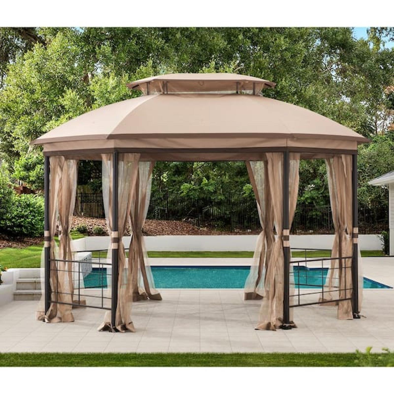 Phoenix NEW 2 Hampton Bay Seagrove 12 ft. x 10 ft. Octagonal Steel Frame Gazebo with Tan Canopy (SEALED)