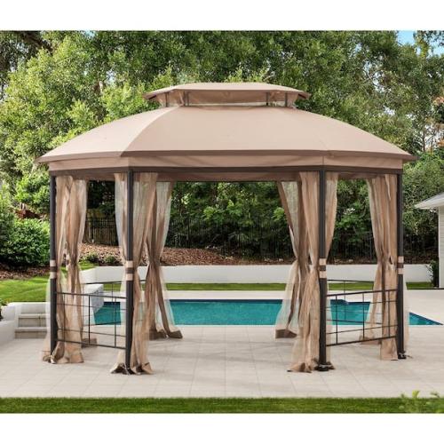 Phoenix NEW 2 Hampton Bay Seagrove 12 ft. x 10 ft. Octagonal Steel Frame Gazebo with Tan Canopy (SEALED)