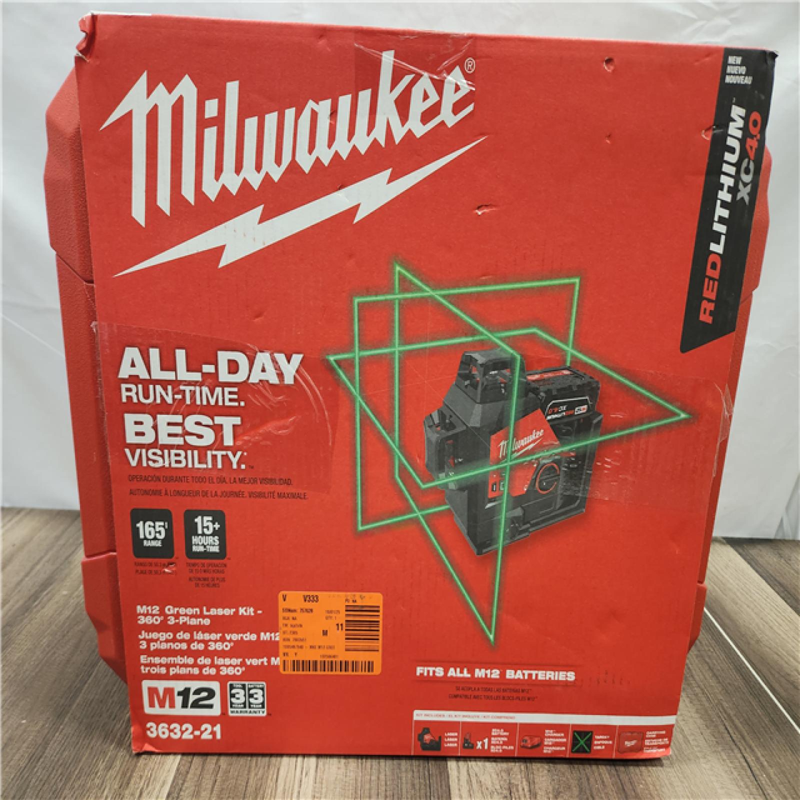 AS-IS- Milwaukee- M12 Green Beam Laser 360° 3-Plane Kit