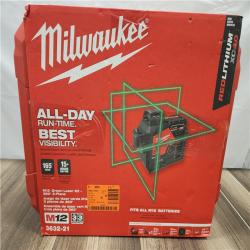 AS-IS- Milwaukee- M12 Green Beam Laser 360° 3-Plane Kit