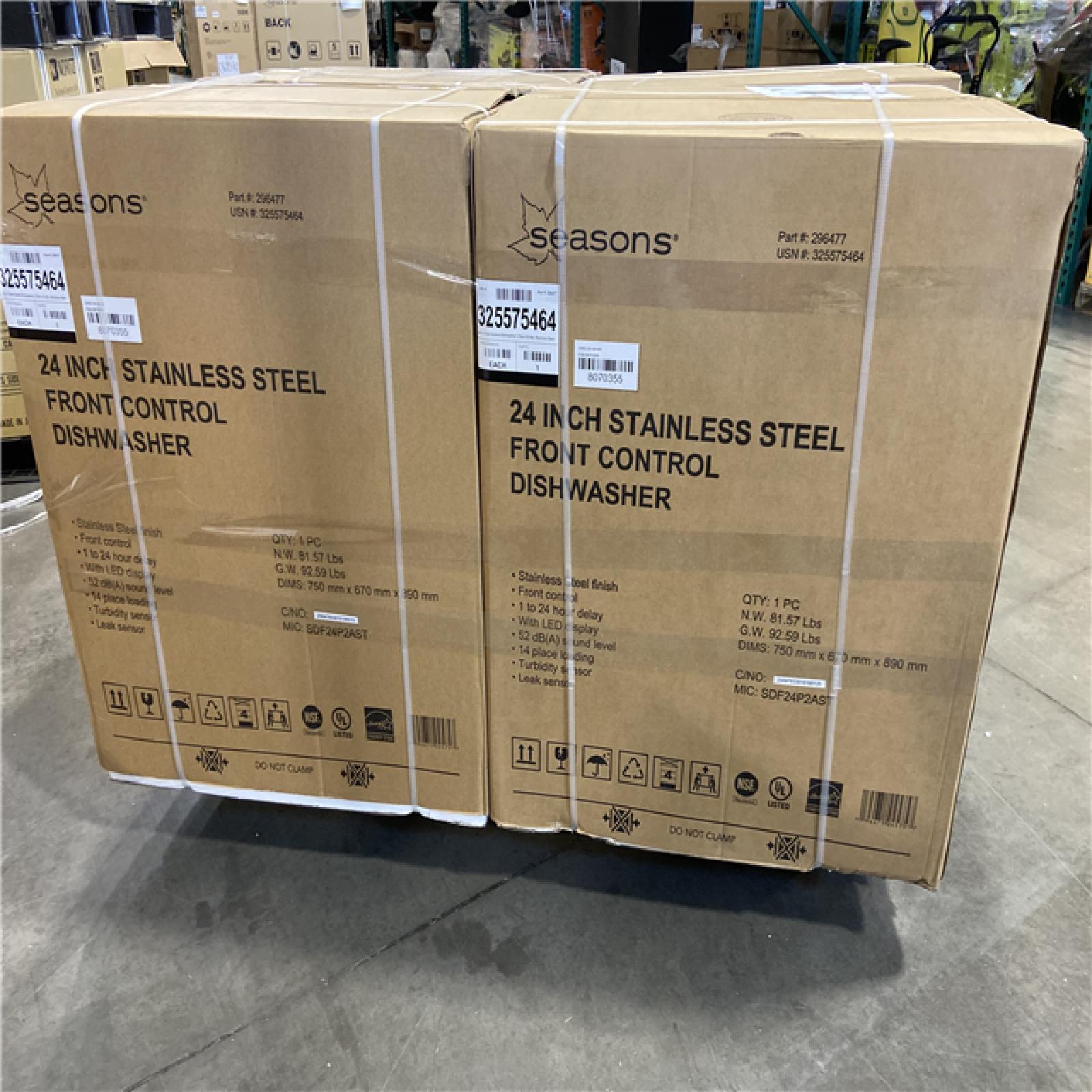 DALLAS LOCATION- Seasons® 24 In. 52 Dba Front-Control Dishwasher With 2 Racks, Energy Star PALLET-(4 UNITS)