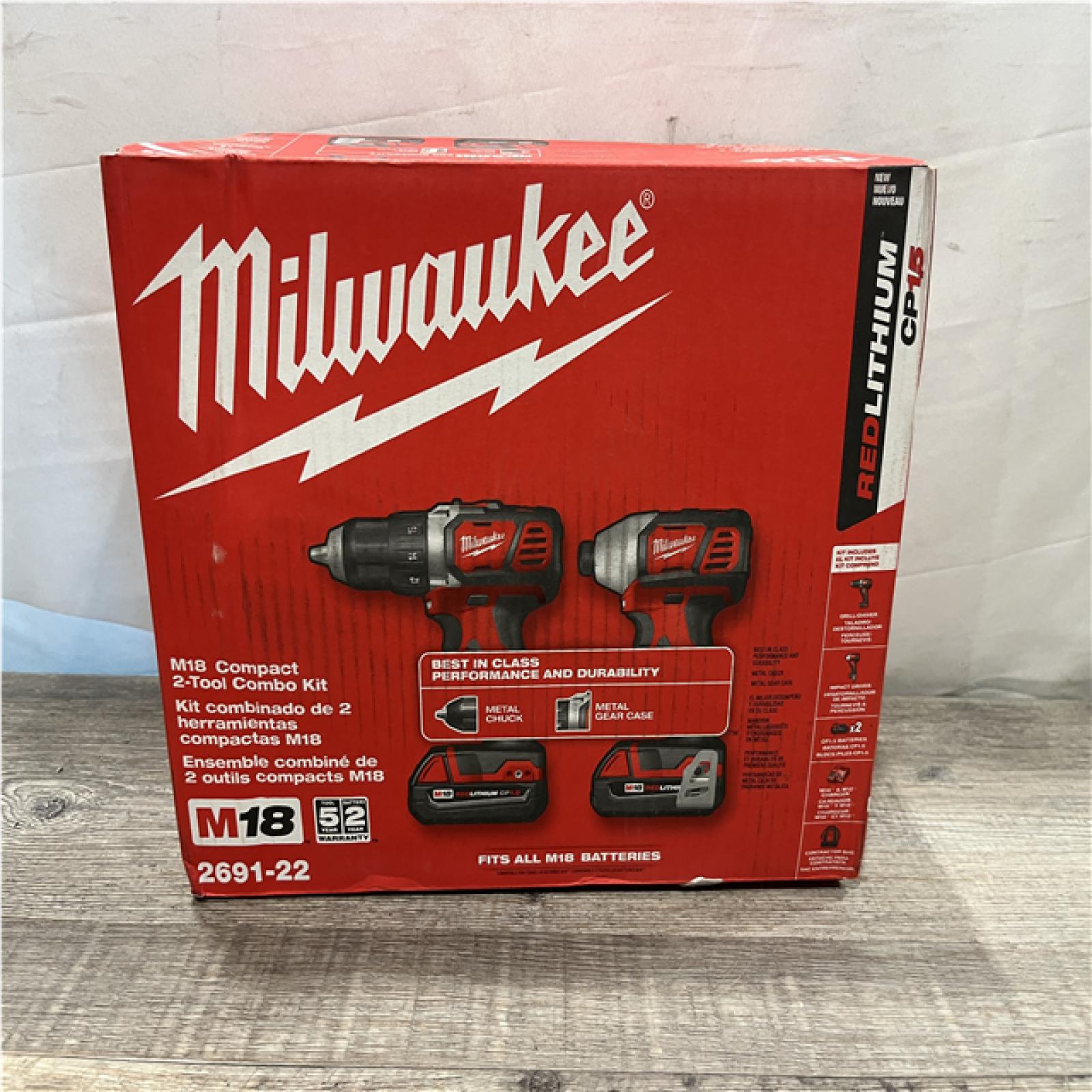 NEW - Milwaukee 18V Lithium-Ion Cordless Drill Driver/Impact Driver Combo Kit