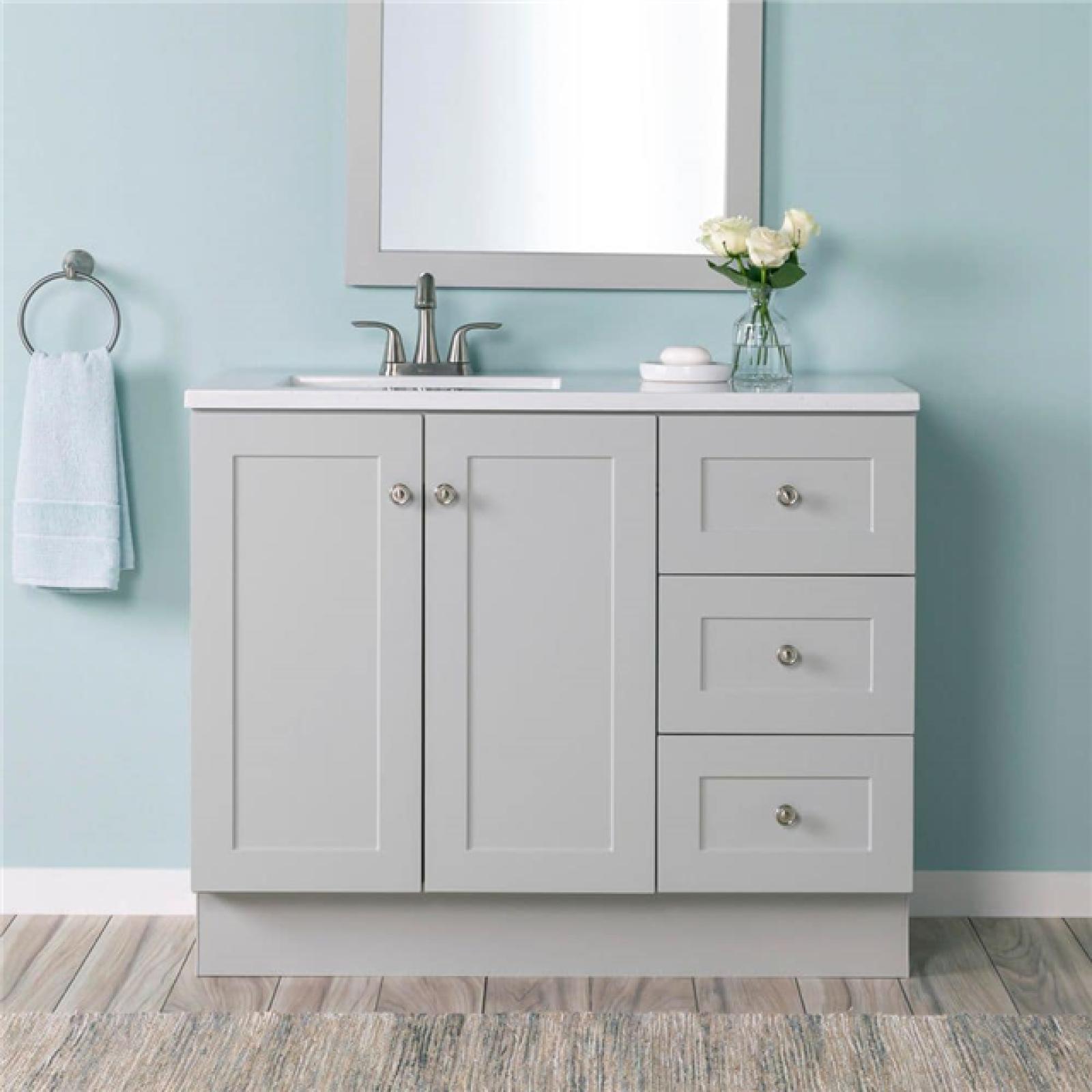 Phoenix LIKE NEW Glacier Bay Bannister 43 in. Single Sink Pearl Gray Freestanding Bath Vanity with Granite-Look Colorpoint White Cultured Marble Top