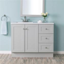 Phoenix LIKE NEW Glacier Bay Bannister 43 in. Single Sink Pearl Gray Freestanding Bath Vanity with Granite-Look Colorpoint White Cultured Marble Top
