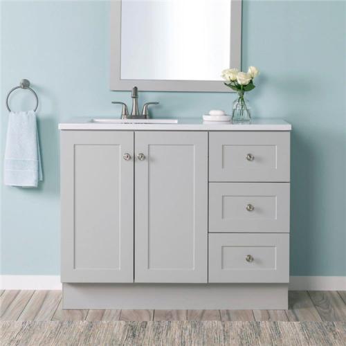 Phoenix LIKE NEW Glacier Bay Bannister 43 in. Single Sink Pearl Gray Freestanding Bath Vanity with Granite-Look Colorpoint White Cultured Marble Top