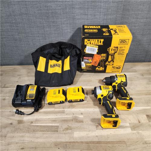 HOUSTON LOCATION - AS-IS Dewalt DCK225D2 20V MAX ATOMIC Brushless Compact Lithium-Ion 1/2 in. Cordless Drill Driver and 1/4 in. Impact Driver Combo Kit with 2 Batteries 2 Ah