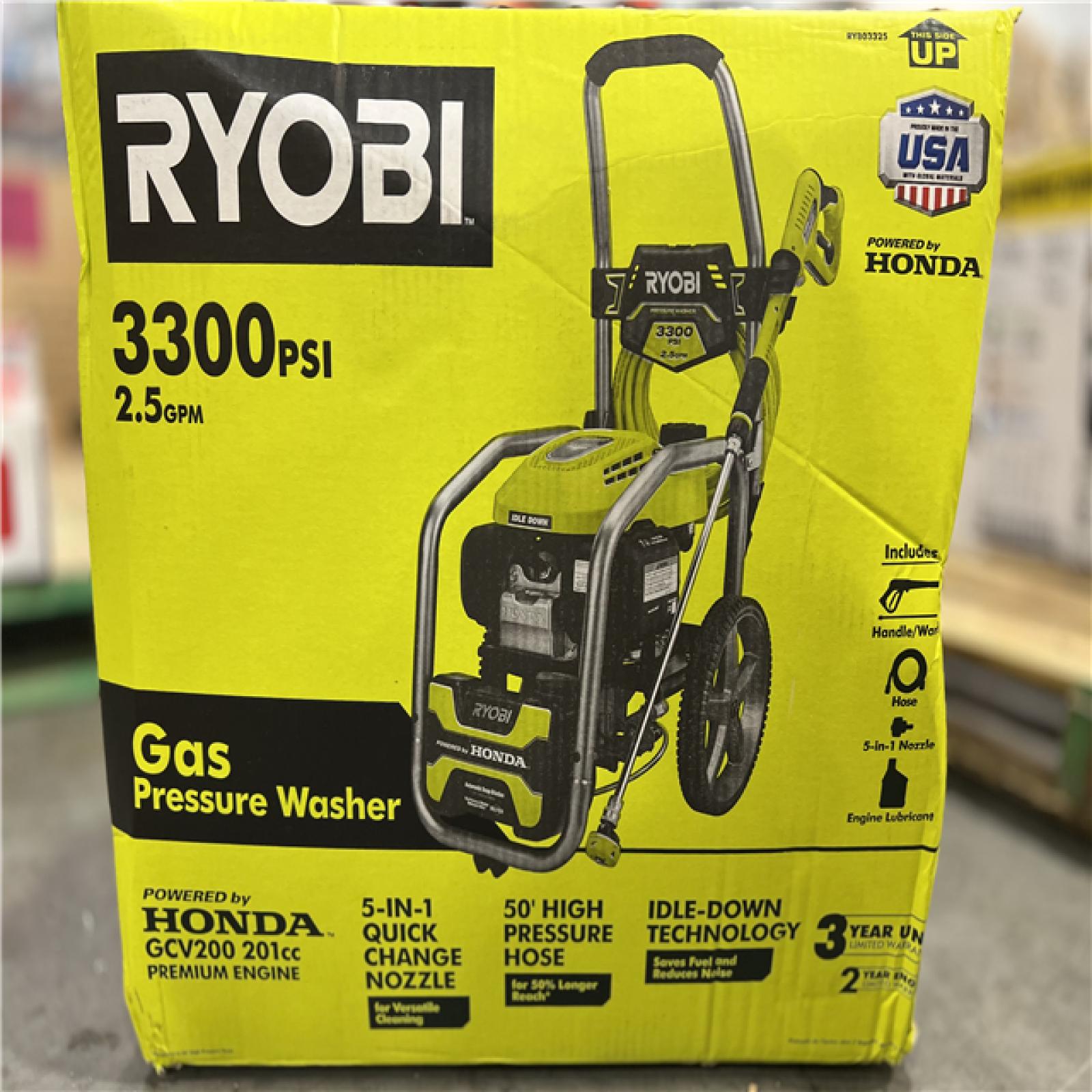 DALLAS LOCATION - RYOBI 3300 PSI 2.5 GPM Cold Water Gas Pressure Washer with Honda Engine