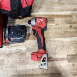 HOUSTON LOCATION - AS - IS Milwaukee 18-Volt Lithium-Ion Compact Brushless Cordless 1/4 in. Impact Driver Kit