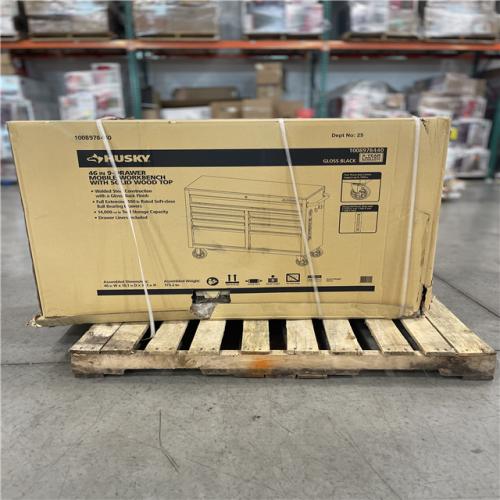 DALLAS LOCATION - Husky Tool Storage 46 in. W x 18 in. D 9-Drawer Mobile Workbench Cabinet in Gloss Black